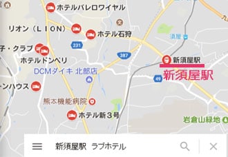 新須屋駅近くのラブホテル街のマップ画像